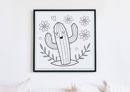 Cadre avec dessin doodle d'un cactus joyeux et floral apportant une touche de nature