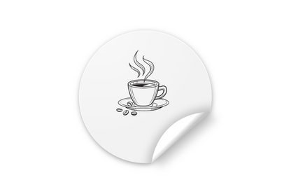 Sticker minimaliste montrant une tasse de café émettant des volutes stylisés