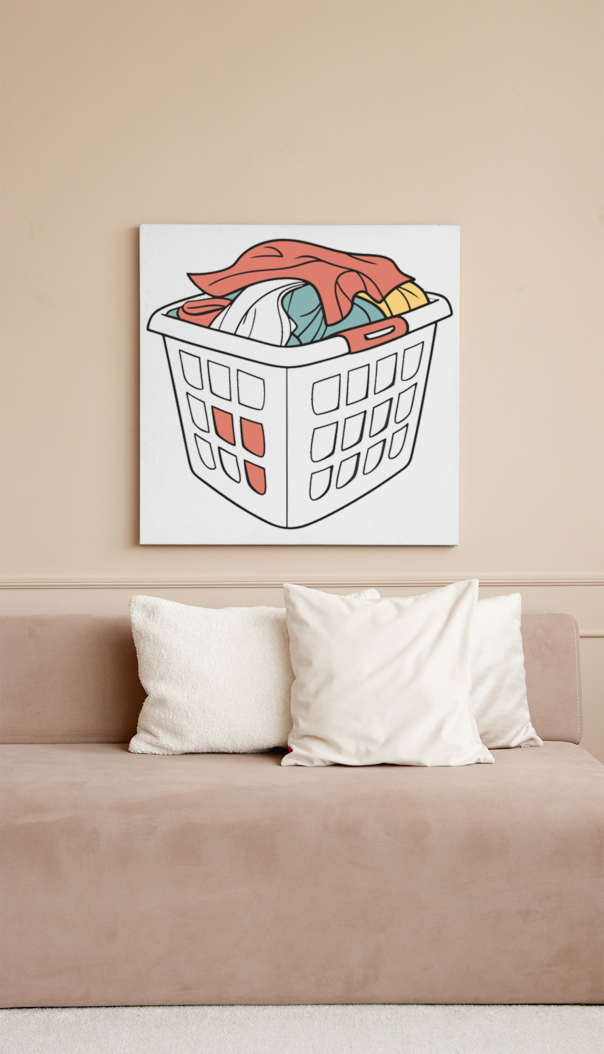 Cadre au style minimaliste avec icône d’un panier à linge pour un intérieur moderne