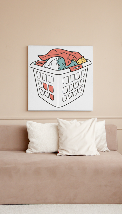 Cadre au style minimaliste avec icône d’un panier à linge pour un intérieur moderne