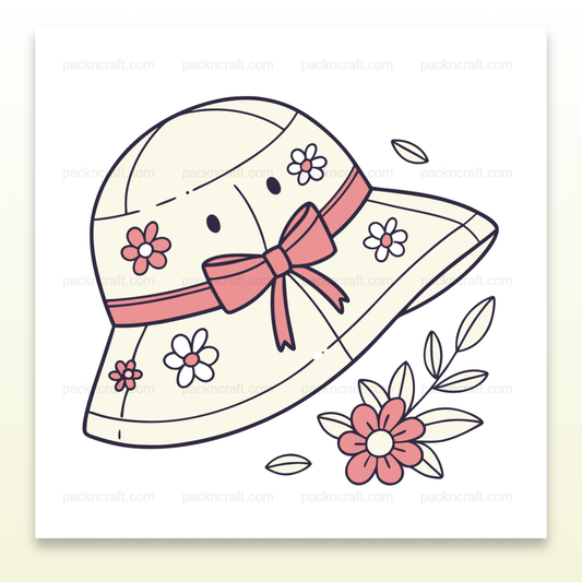 Illustration d'un chapeau orné de fleurs en style doodle, idéale pour projets DIY.