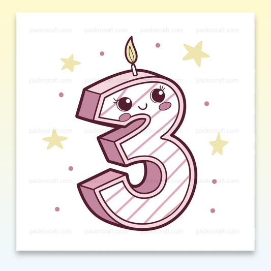 Illustration bougie kawaii, numéro 3, design joyeux pour anniversaire.