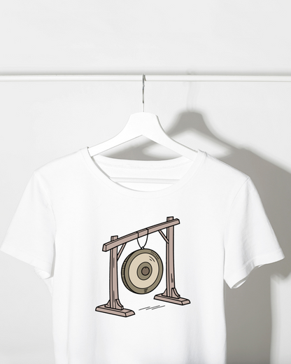 T-shirt au style zen décoré d’un gong résonant minimaliste