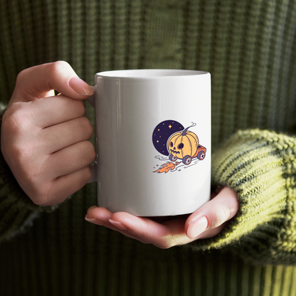 Mug avec citrouille en forme de fusée pour Halloween, design unique et captivant