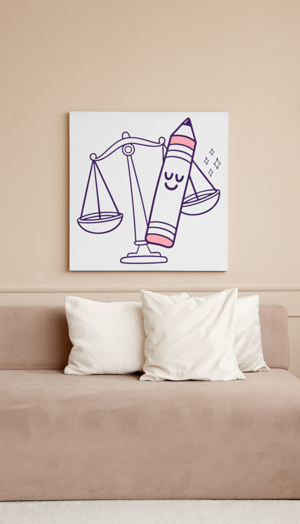 Cadre avec un design charmant intégrant un crayon et une balance équilibrée