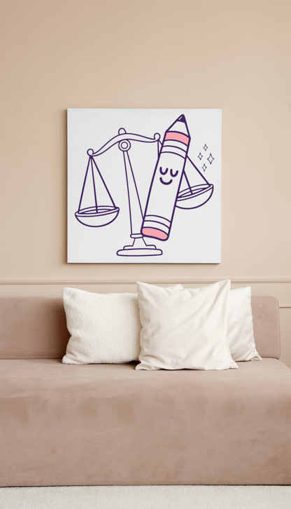 Cadre avec un design charmant intégrant un crayon et une balance équilibrée