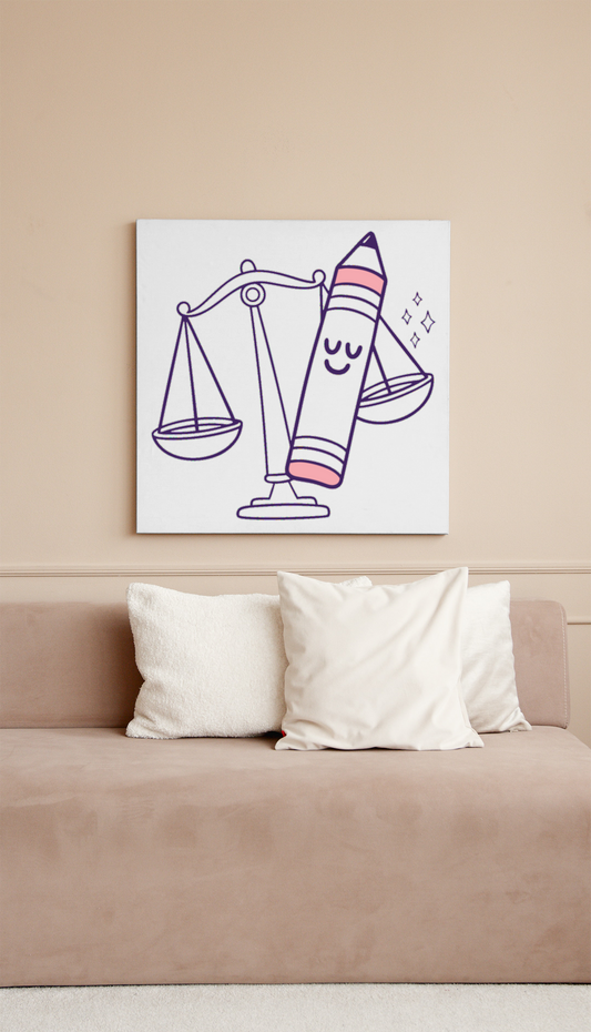 Cadre avec un design charmant intégrant un crayon et une balance équilibrée