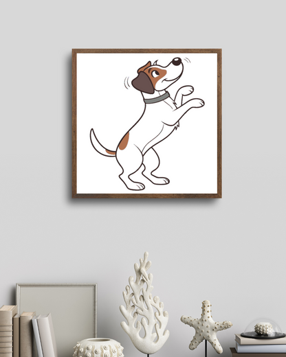 Cadre avec doodle de chien joyeux sautillant, idéal pour une déco dynamique et gaie