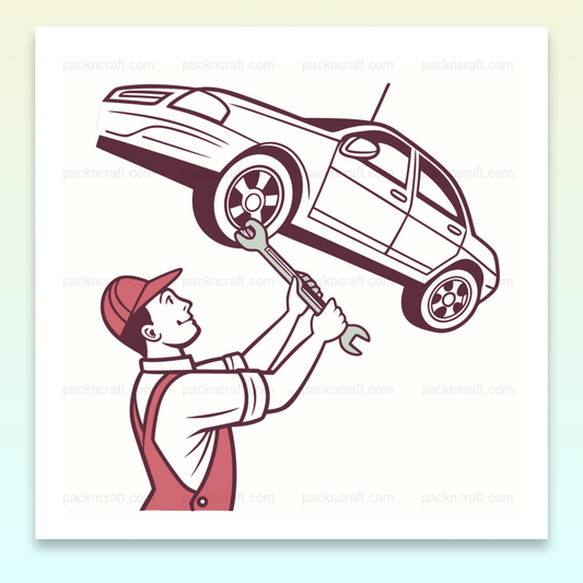 Illustration rétro d'un mécanicien réparant une voiture pour des projets DIY, Dessin vintage d'un mécanicien en action, parfait pour une affiche, Mécanicien réparant une voiture, idéal pour déco papeterie, Design de mécanicien sous format numérique pour t-shirts créatifs, Sticker numérique de mécanique, pour décoration rétro