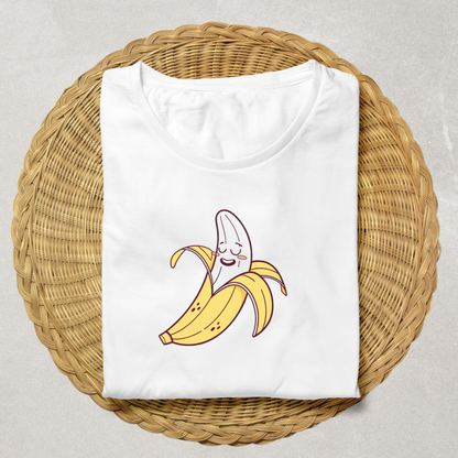 T-shirt avec banane épluchée joyeuse, style quotidien amusant et vectoriel doux