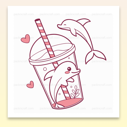 Illustration pastel de dauphins dans un smoothie, idéale pour papeterie et déco estivale