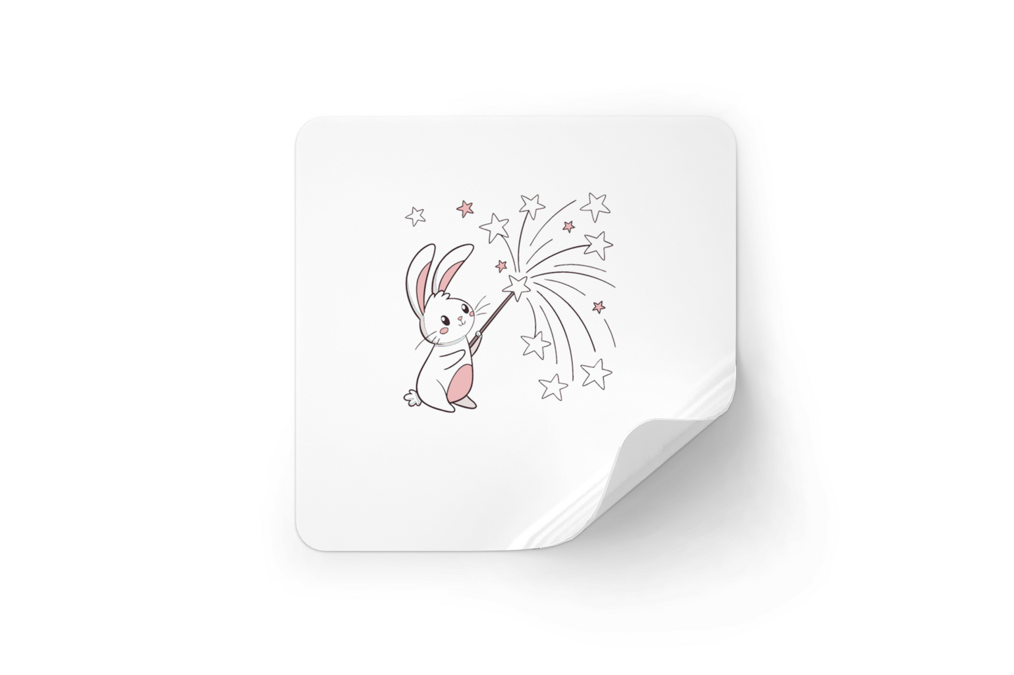 Sticker lapin kawaii avec baguette étincelante, idéal pour décorations