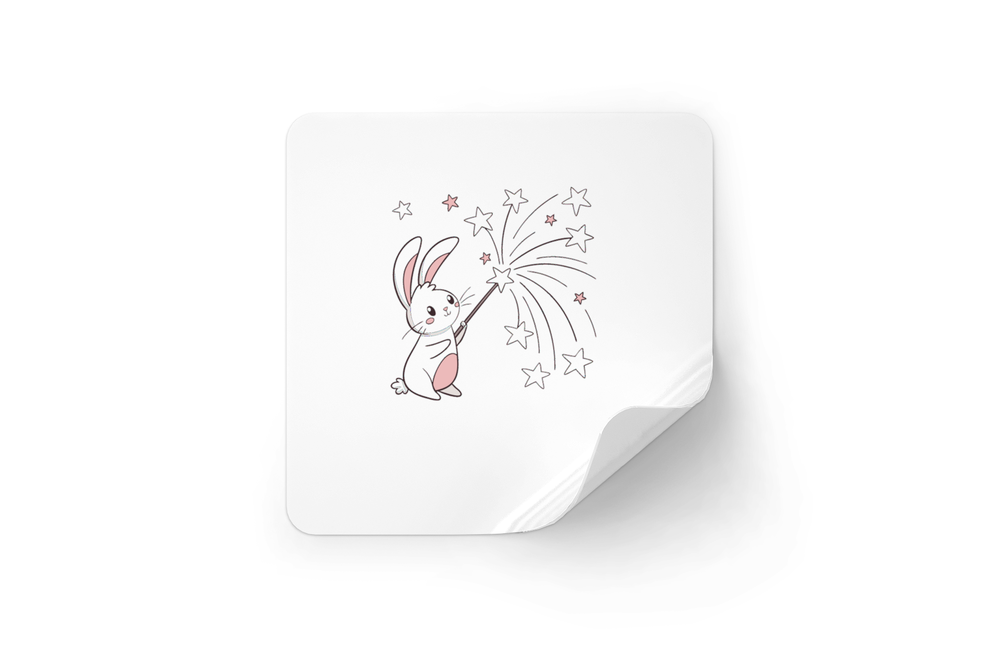 Sticker lapin kawaii avec baguette étincelante, idéal pour décorations
