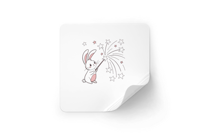 Sticker lapin kawaii avec baguette étincelante, idéal pour décorations