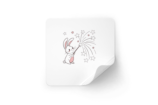 Sticker lapin kawaii avec baguette étincelante, idéal pour décorations