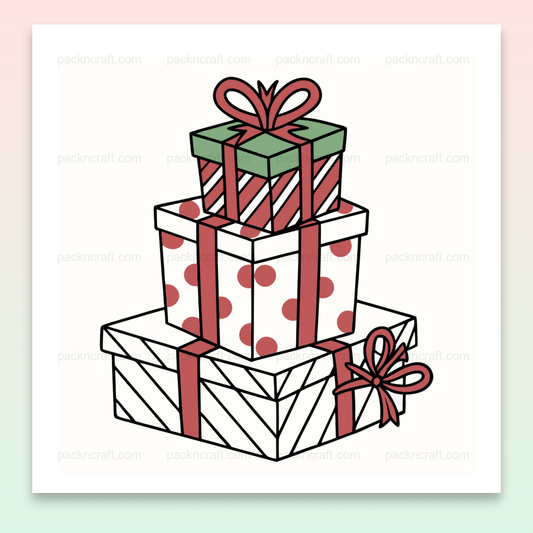 Illustration vectorielle colorée de cadeaux empilés pour Noël, idéale pour projets créatifs.