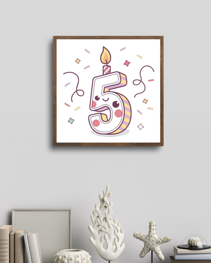 Cadre décoratif chiffre 5 avec motif kawaii pour enfants