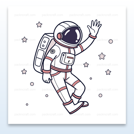 Astronaute flottant joyeusement dans l'espace parmi les étoiles., Astronaute sur un mug, flottant parmi les étoiles pour un café inspiré., T-shirt avec un astronaute flottant joyeusement, parfait pour les passionnés de l'espace., Cadre déco avec illustration d'astronaute flottant, idéal pour une déco spatiale., Sticker d'astronaute joyeux flottant dans l'espace, pour personnaliser vos objets.