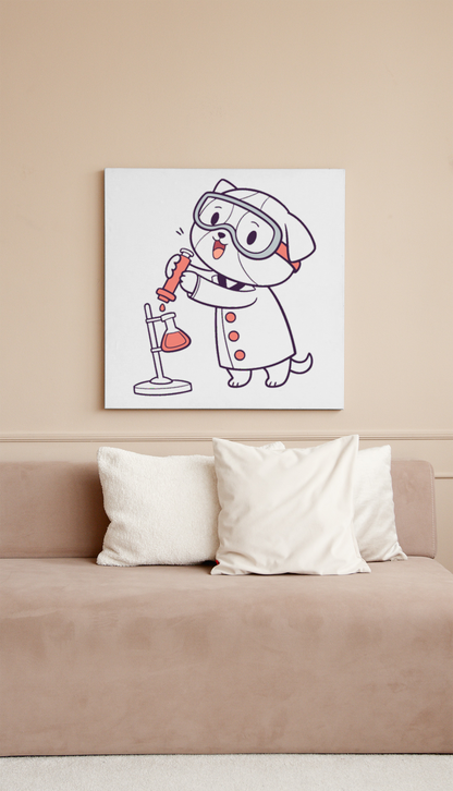 Cadre avec chien kawaii scientifique curieux style inspirant pour décoration murale