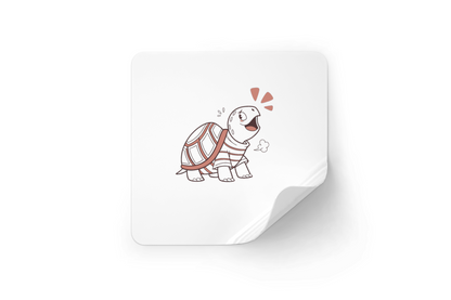 Sticker enfantin avec tortue enjouée dessinée de façon ludique et colorée