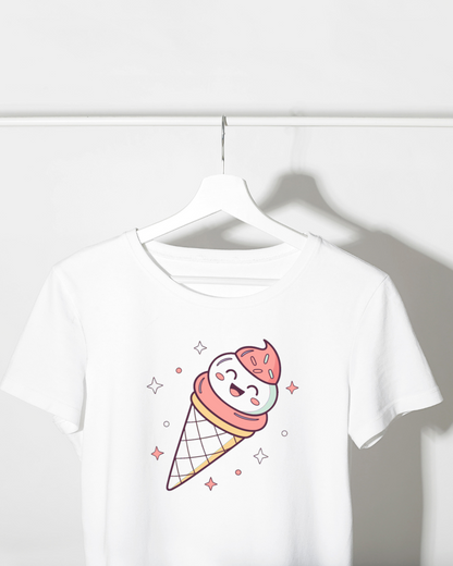 T-Shirt avec glace souriante en style kawaii pour un look estival amusant
