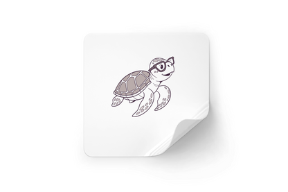 Sticker tortue kawaii avec lunettes souriantes style océan lumineux et amusant