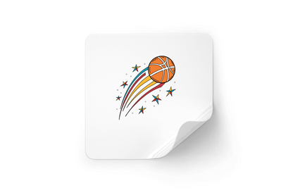 Sticker avec ballon de basket et étoile dans un style rétro sportif vibrant