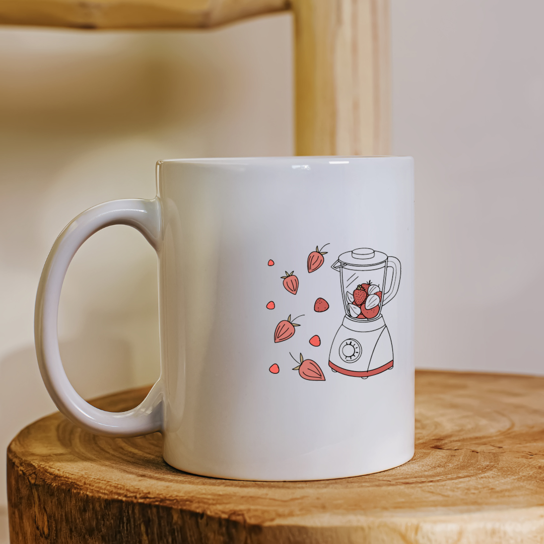 Mug avec design minimaliste d'un blender fraise pour cuisine créative