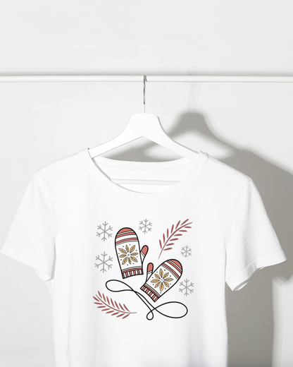 T-shirt cocooning avec motif ludique de moufles hivernales