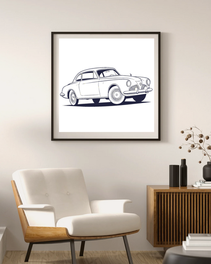 Cadre avec voiture vintage, style élégant