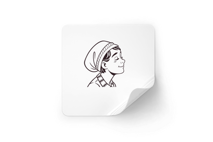 Sticker rétro représentant un garçon rêveur en ligne épurée et style minimaliste