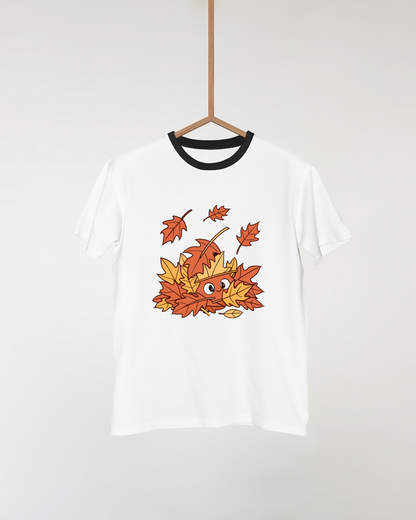 T-shirt automnal avec écureuil minimaliste caché dans un design ludique