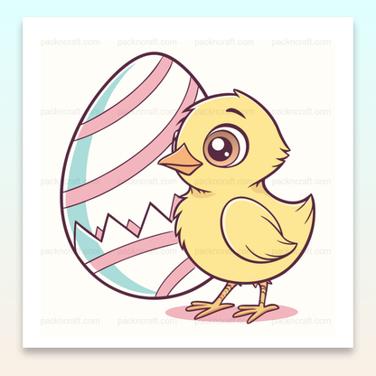 Illustration d'un poussin joyeux sortant d'un œuf, idéale pour Pâques et projets créatifs.