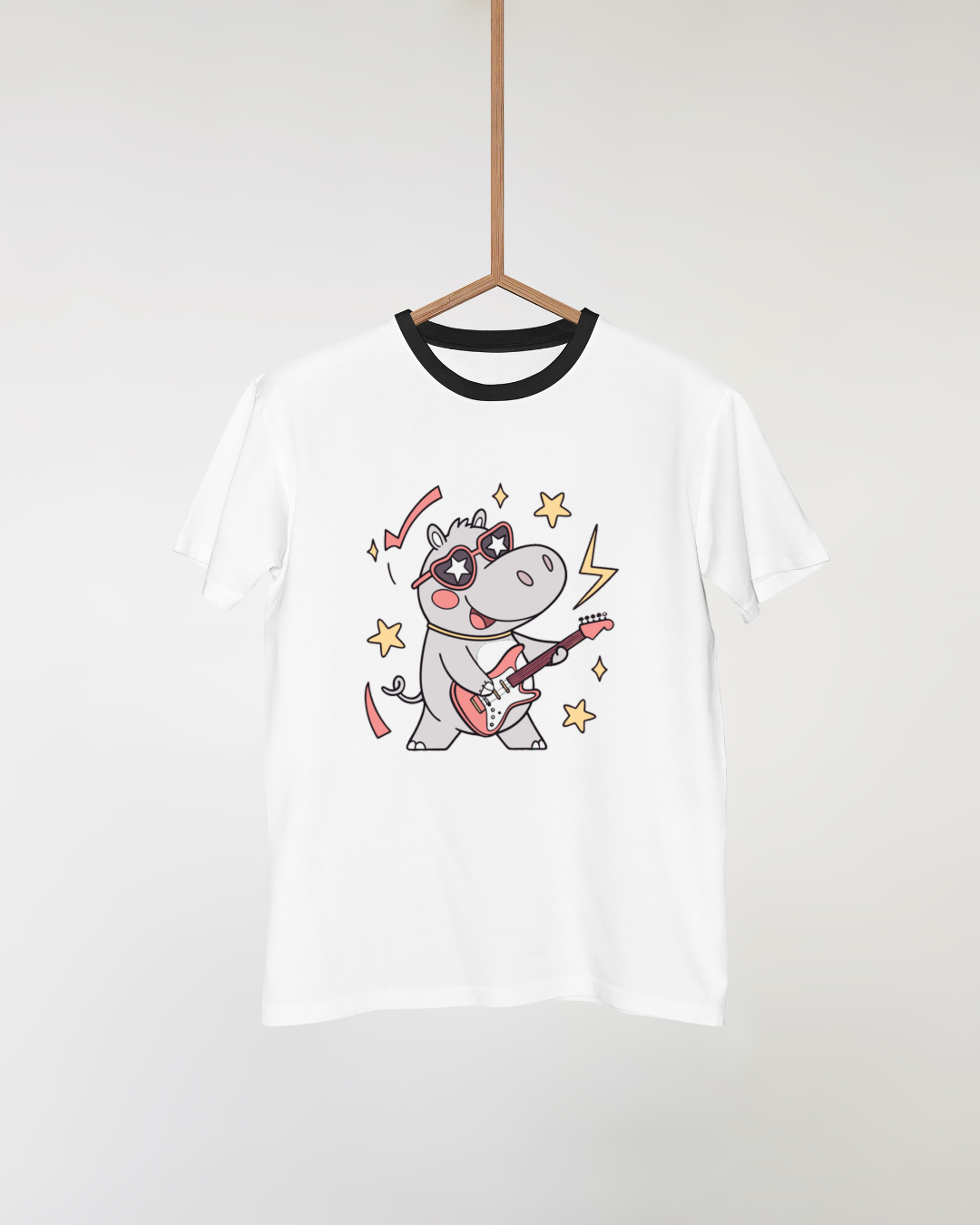 T-shirt tendance avec hippo illustré style rock'n'roll pour les fans de musique