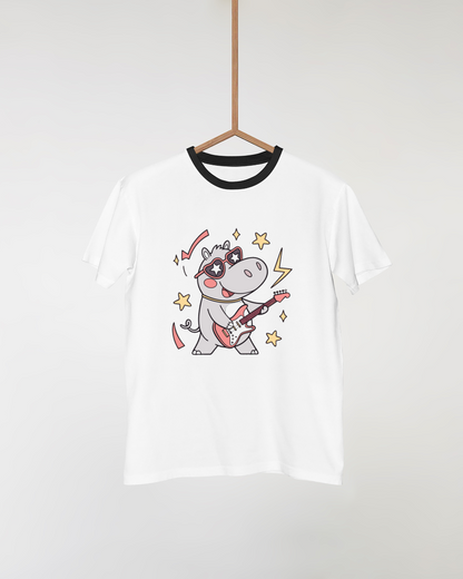 T-shirt tendance avec hippo illustré style rock'n'roll pour les fans de musique