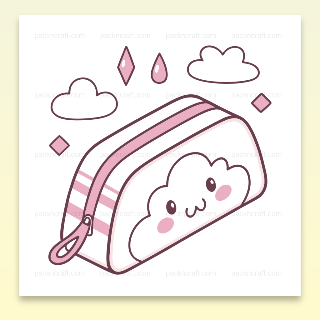 Illustration kawaii de trousse nuage souriante pour papeterie et projets éducatifs