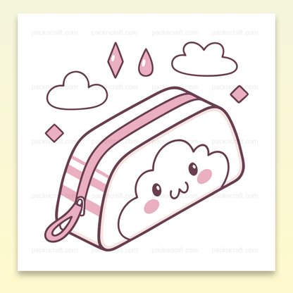 Illustration kawaii de trousse nuage souriante pour papeterie et projets éducatifs