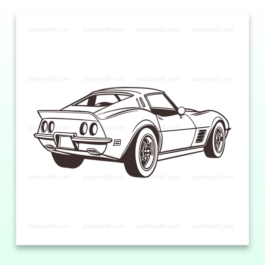 Illustration vectorielle voiture vintage Corvette pour stickers et déco, Design automobile rétro pour cadre avec Corvette des années 70, Art de voiture classique sur mug, Corvette années 70, Sticker avec illustration rétro de Corvette C3 pour décor, T-shirt vintage avec design voiture Corvette C3
