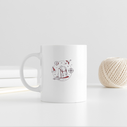 Mug avec une illustration simple évoquant l'aventure et le voyage