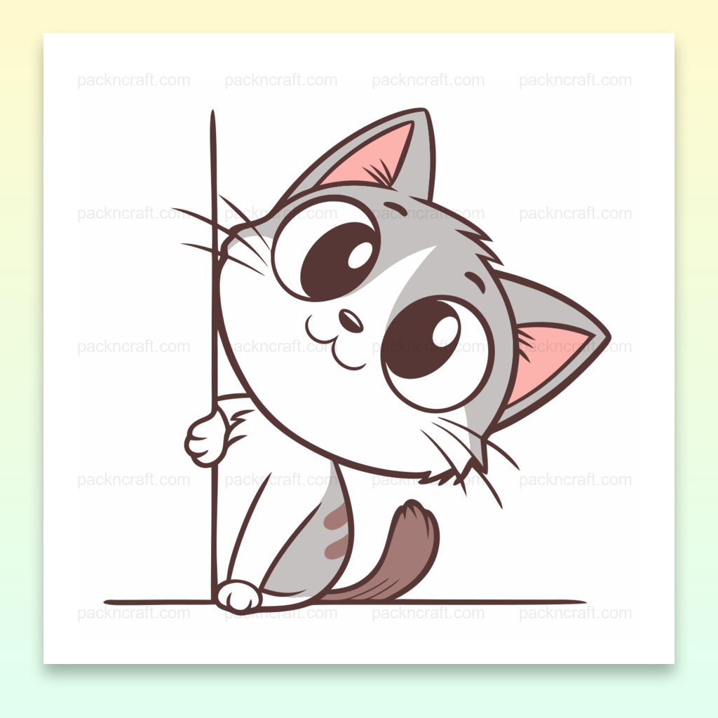 Illustration de chat curieux derrière le rideau, style cartoon pour projets DIY
