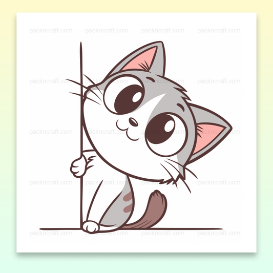 Illustration de chat curieux derrière le rideau, style cartoon pour projets DIY