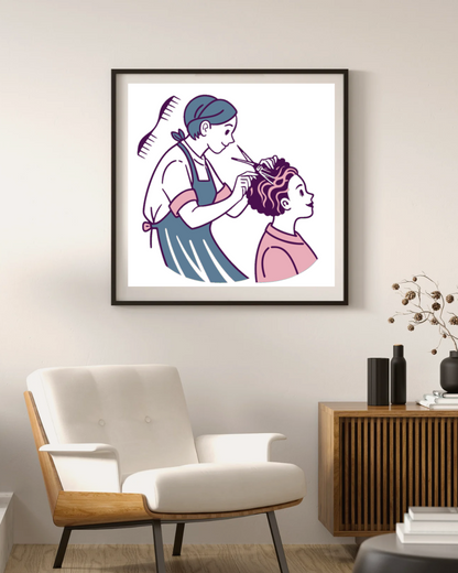 Coiffeuse Détendue | Style Illustratif | Salon Vintage