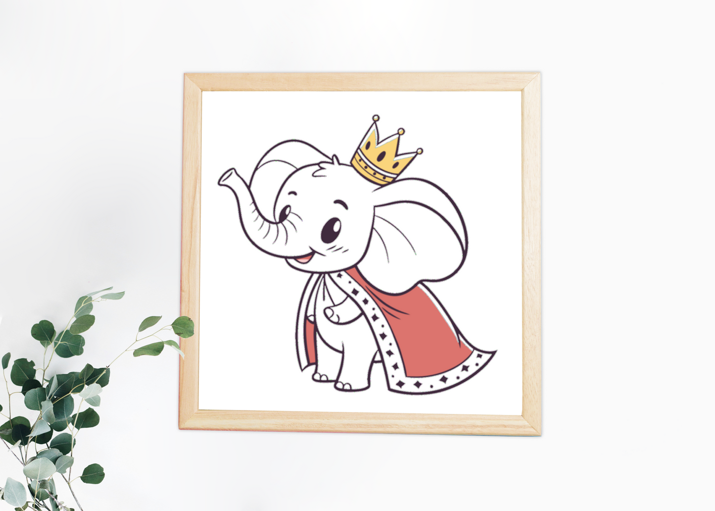 Cadre avec éléphant coloré style kawaii pour chambre d'enfant