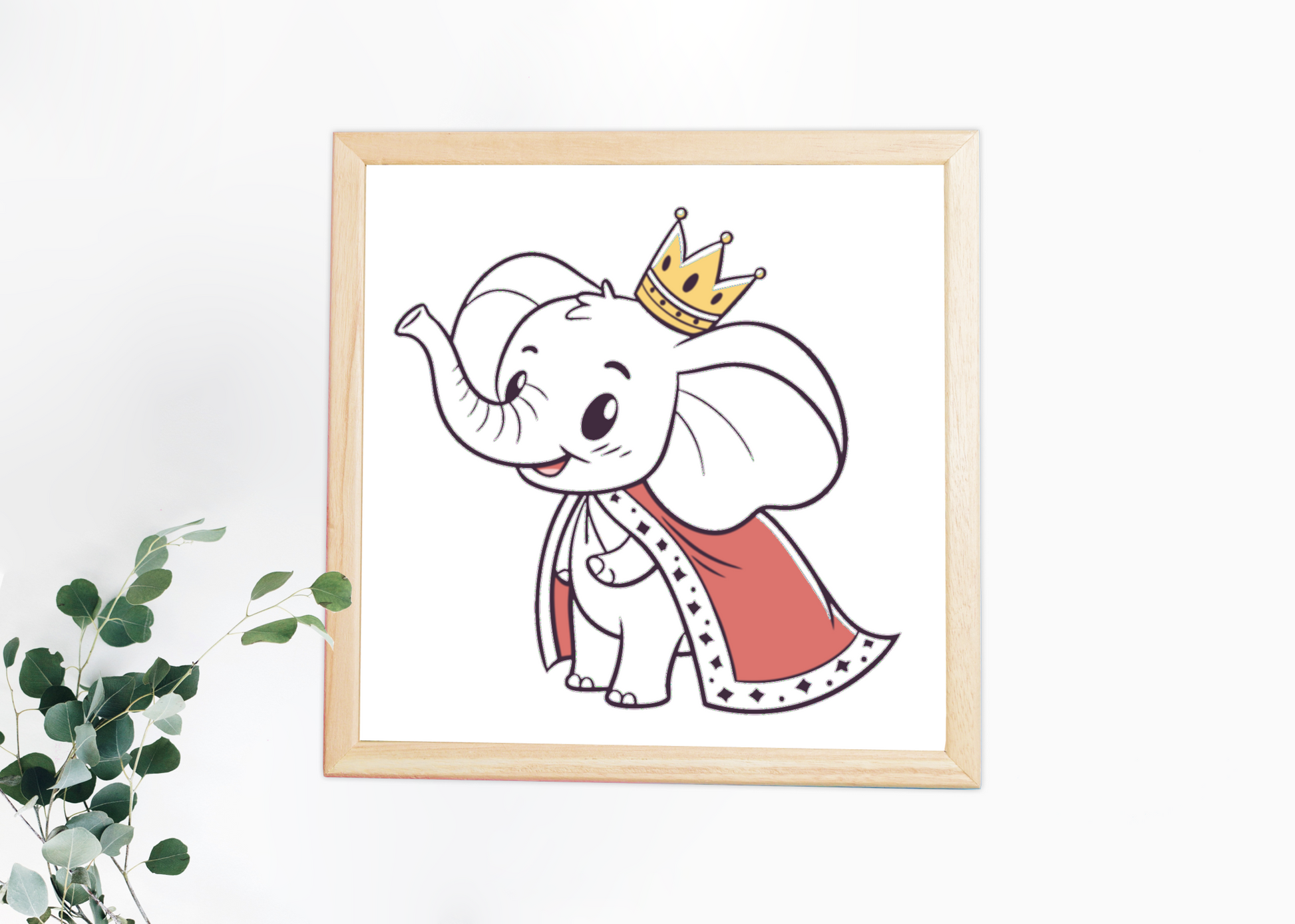 Cadre avec éléphant coloré style kawaii pour chambre d'enfant