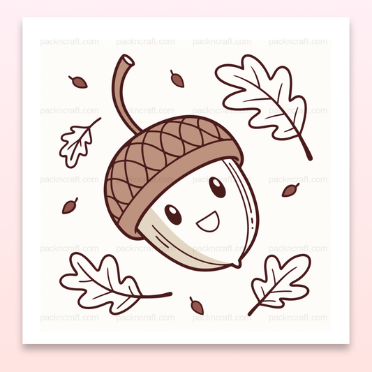 Illustration de gland souriant avec feuilles d'automne, fichier numérique SVG pour DIY.