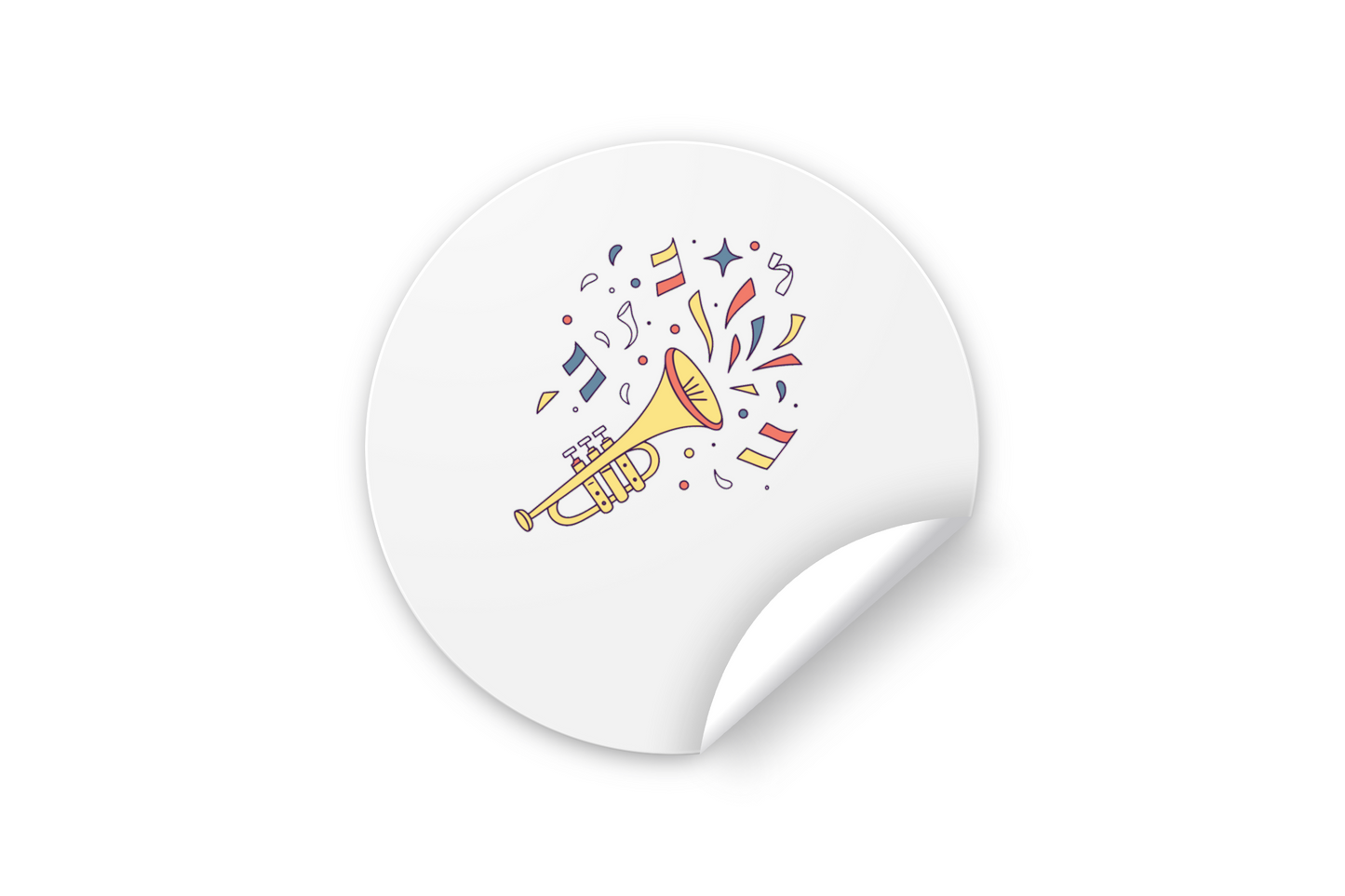 Illustration kawaii de trompette en fête, parfaite pour des stickers joyeux.