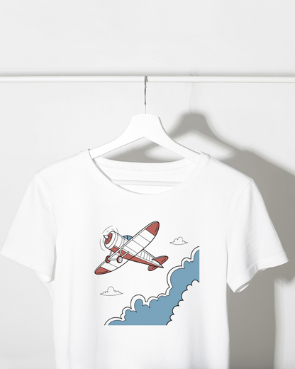 T-shirt avec avion volant en style épuré, idéal pour les amateurs d'aventure