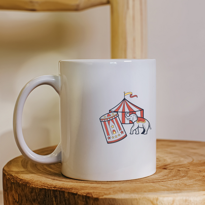 Mug illustré d'un éléphant de cirque rétro, idéal pour cadeaux