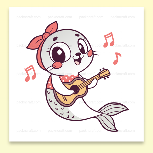 Illustration vectorielle de sirène joueuse de guitare, style cartoon enfantin