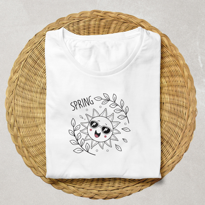 T-shirt orné d'un soleil jovial arborant des lunettes pour un look printanier vibrant